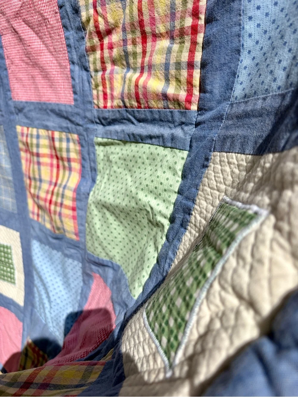 Vintage Sumersault Patchwork Baby Quilt 34x42 - Plaid Gingham Crib Nursery Quilt